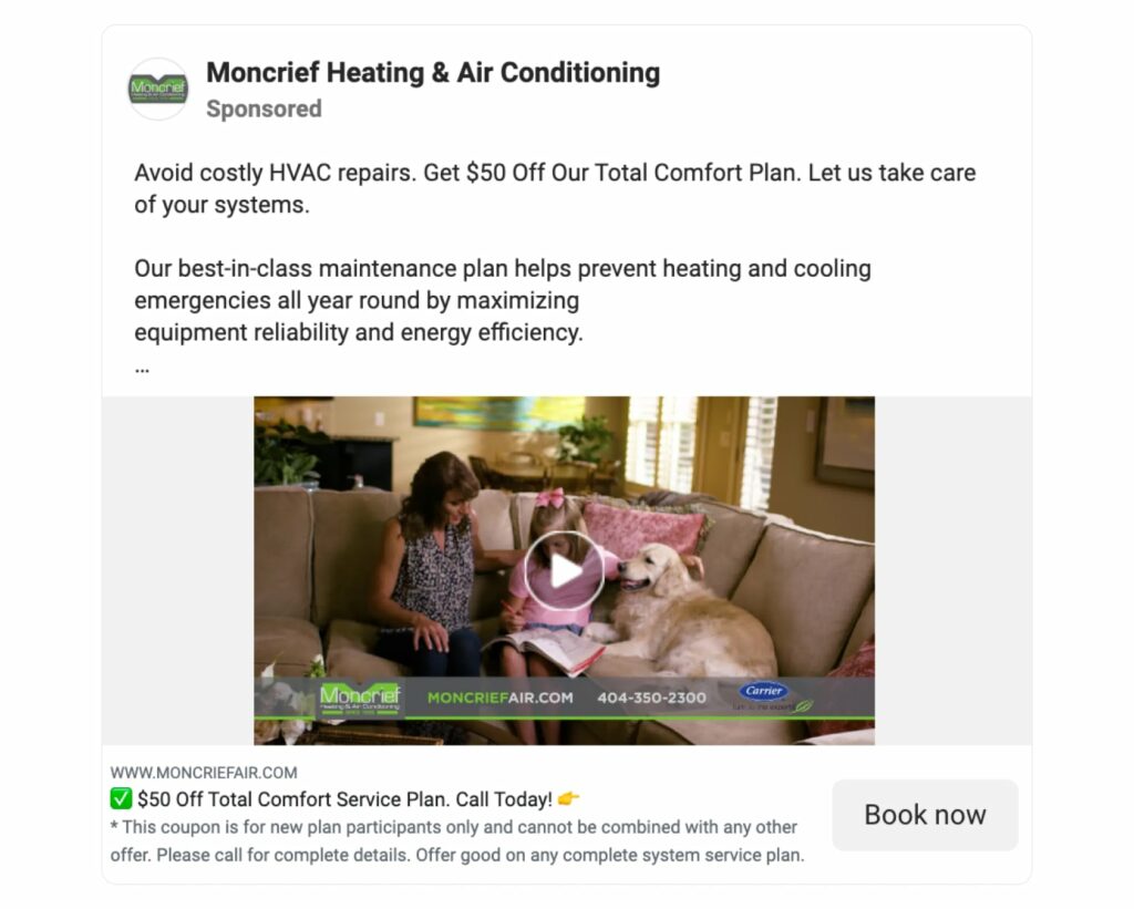 Monocrief Heating Air Conditioning Facebook Ad