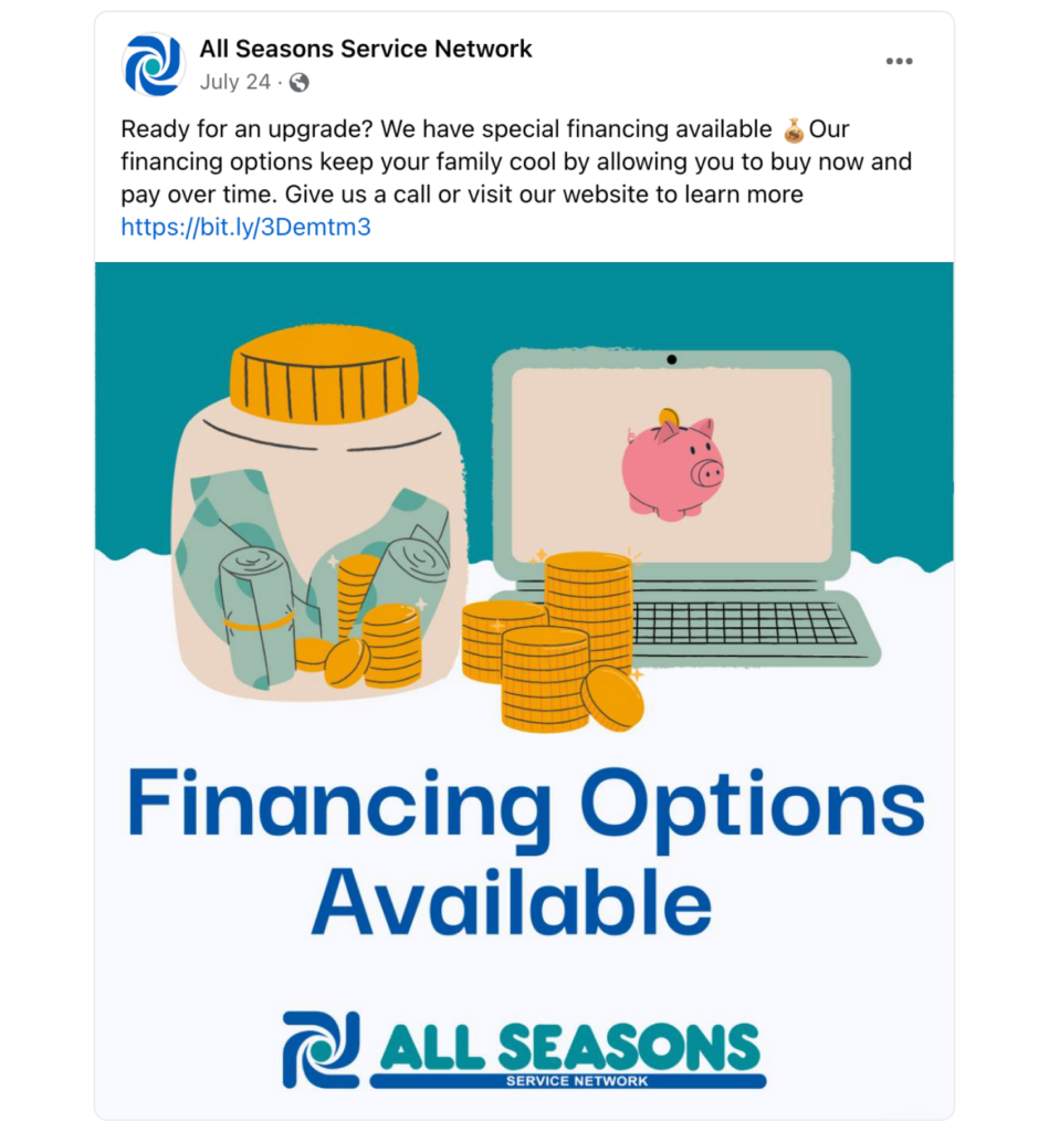 All Seasons Service Network Facebook Post