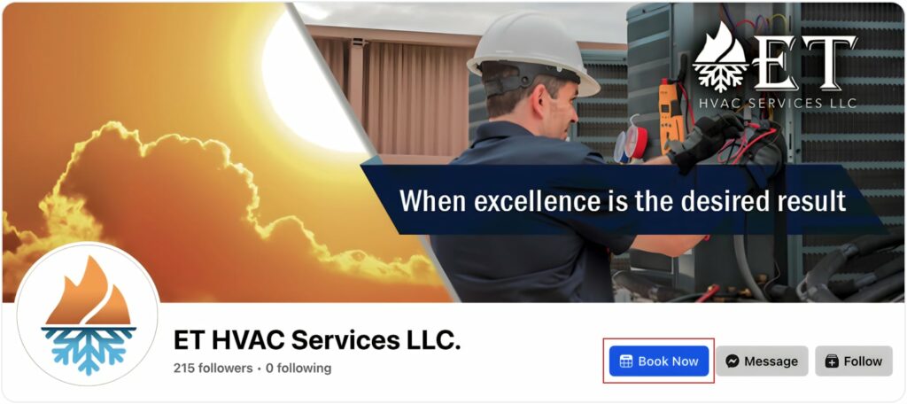 ET HVAC Services Facebook Booknow Button