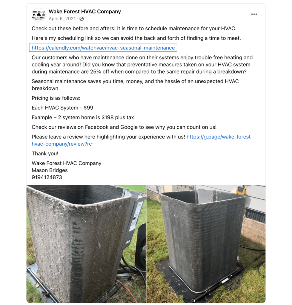 Wake Forest HVAC Facebook Post