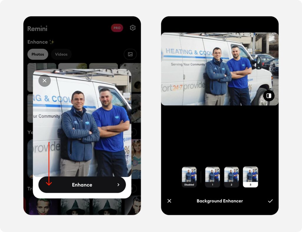Remini Mobile Enhance Feature