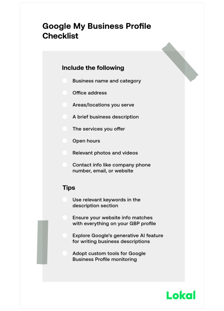 Google Business Profile details checklist