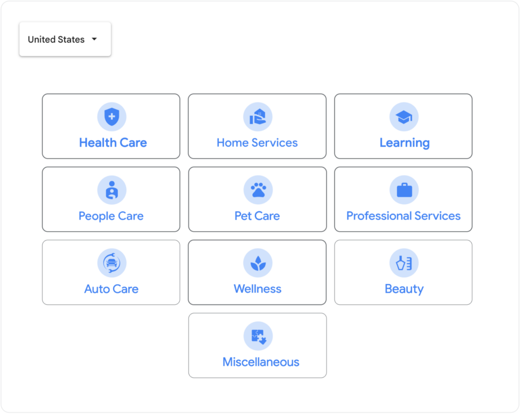 Google Business Categories
