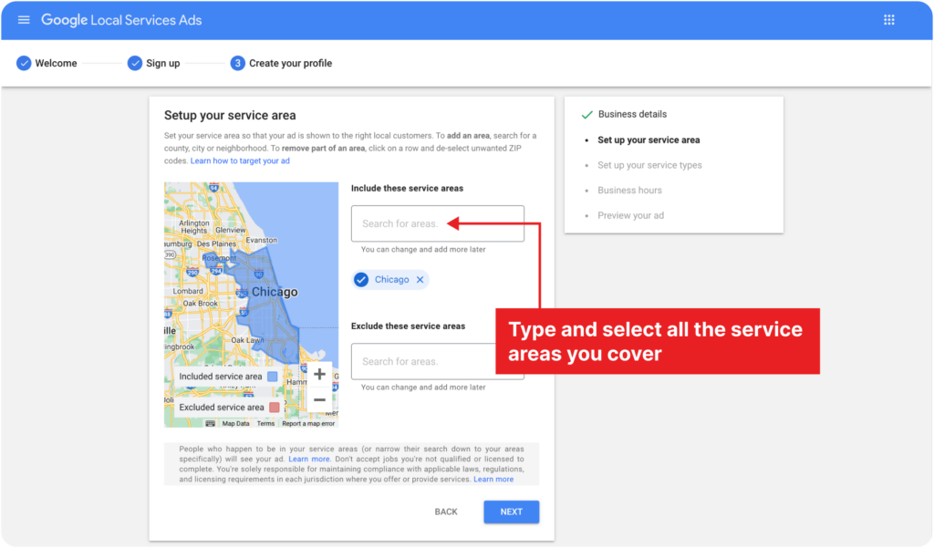 Google Local Services Service Area