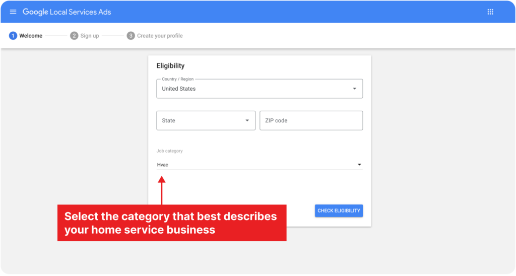 Google Local Services Welcome Page