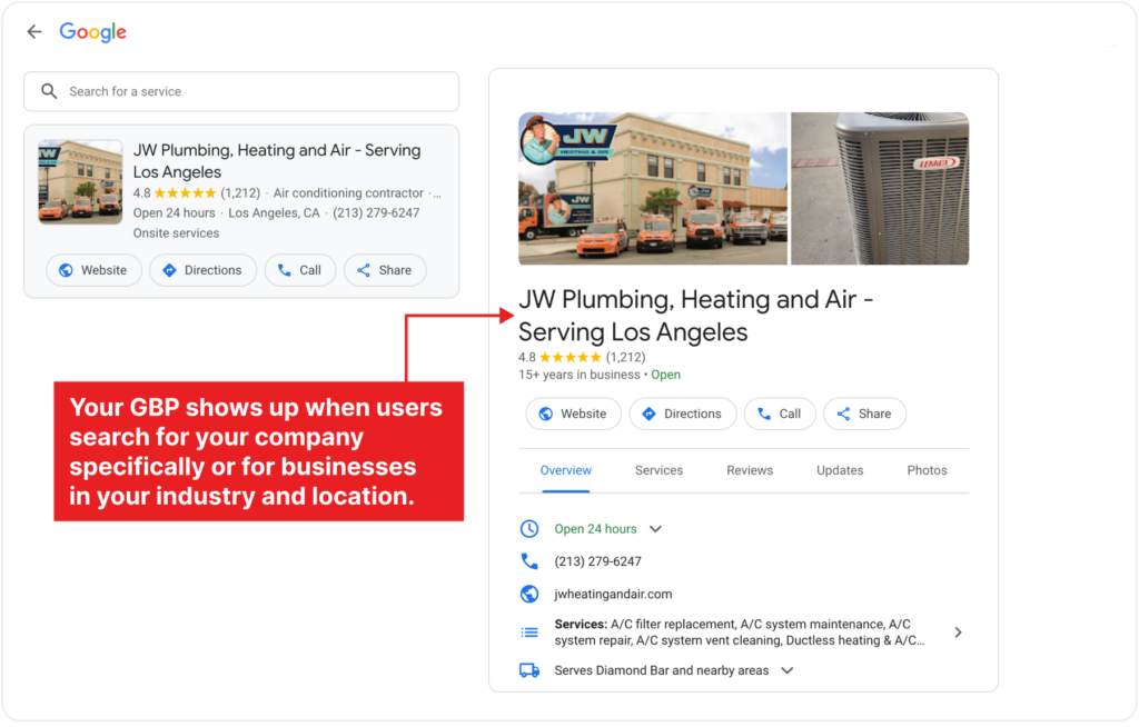 HVAC Google Business profile example