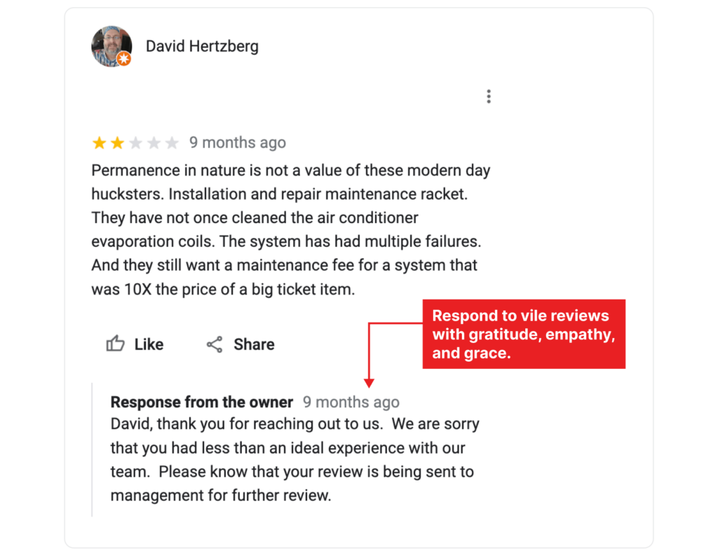 Example of HVAC Google Vile reviews