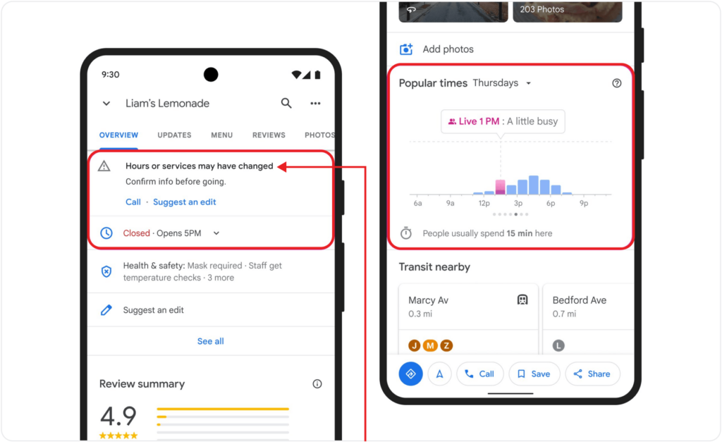 Liam lemonade Google Business Profile hours may have changed example 