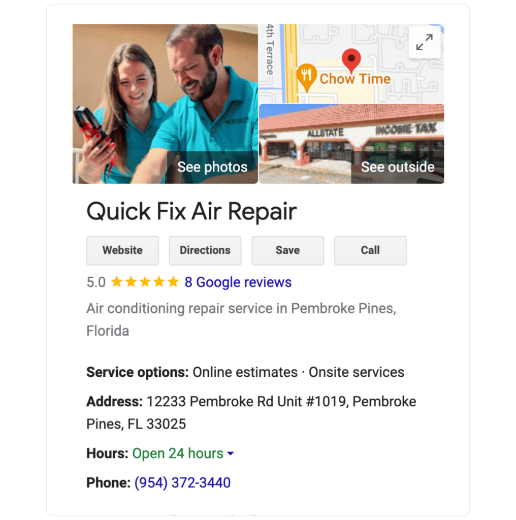 Quickfix Google Business Profile example