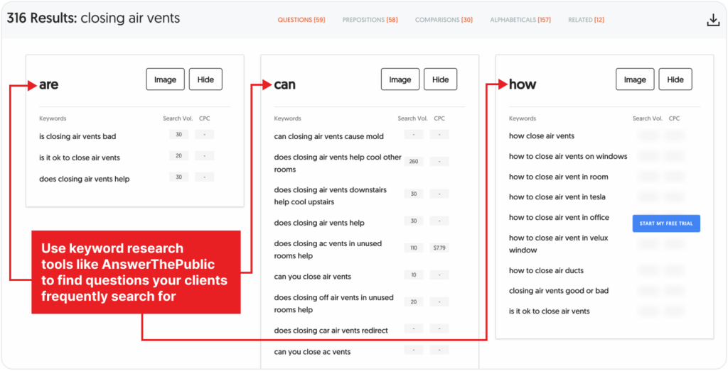 answer the public closing air vents screenshot