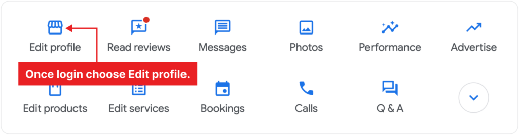 screenshot showing GBP Edit your profile icon to update GBP account and rank on Google Maps