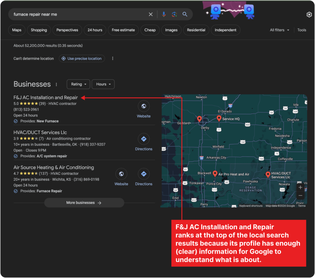 furnace repair google search screenshot
