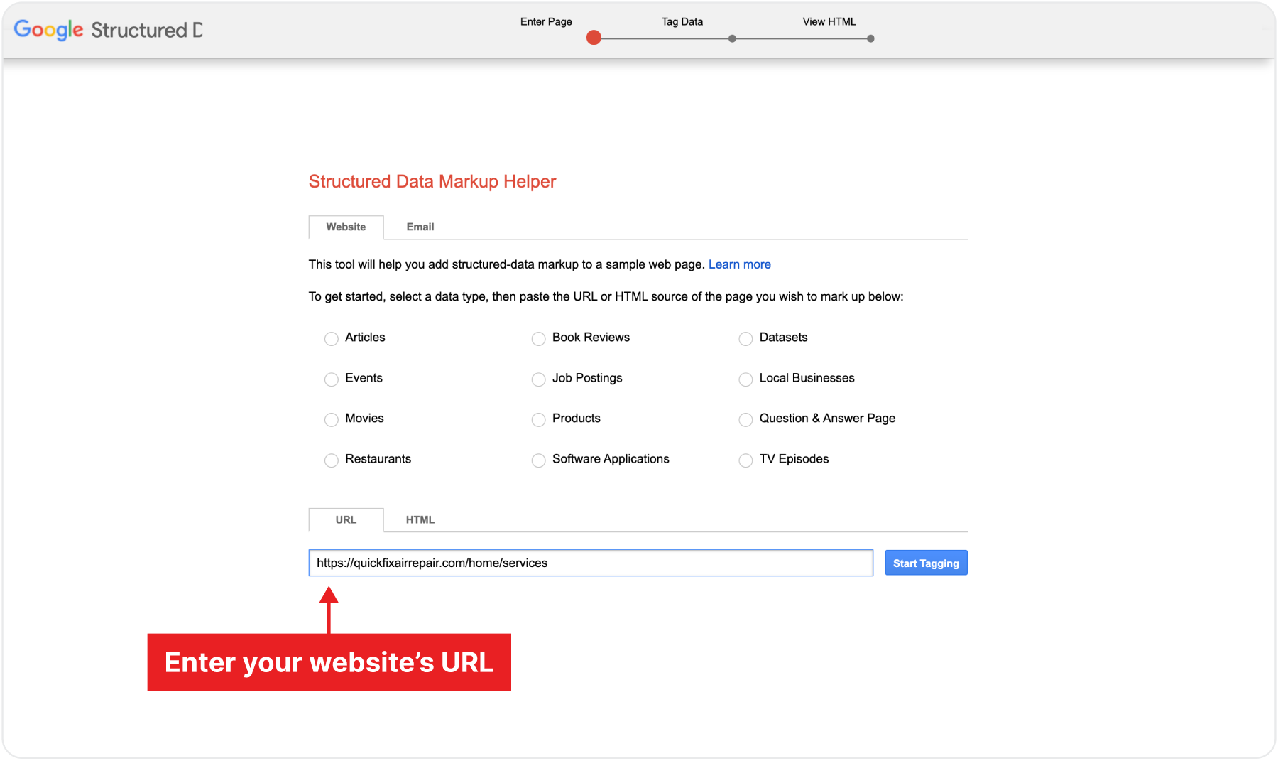 Lokal - screenshot showing how to mark up schema for local search