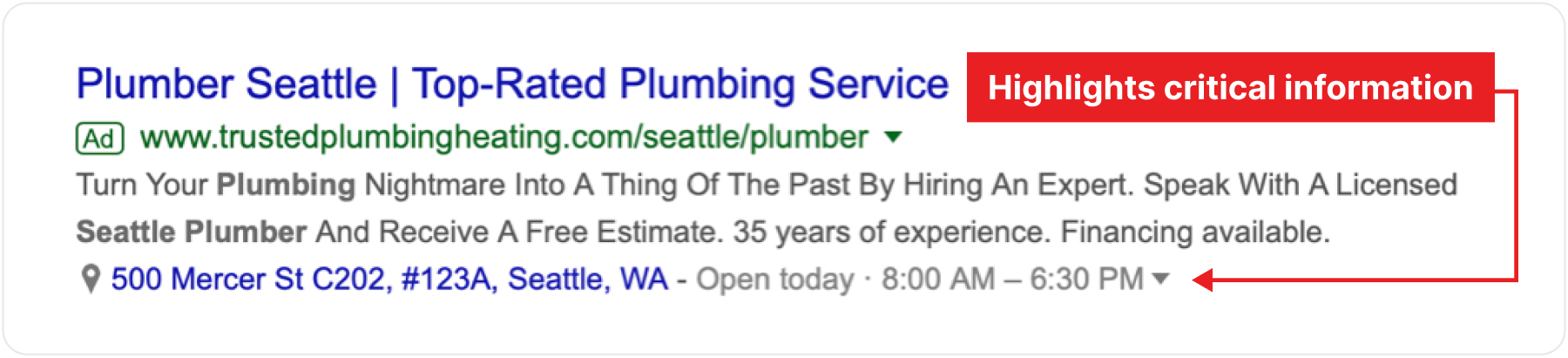 plumber seatle Google ad example