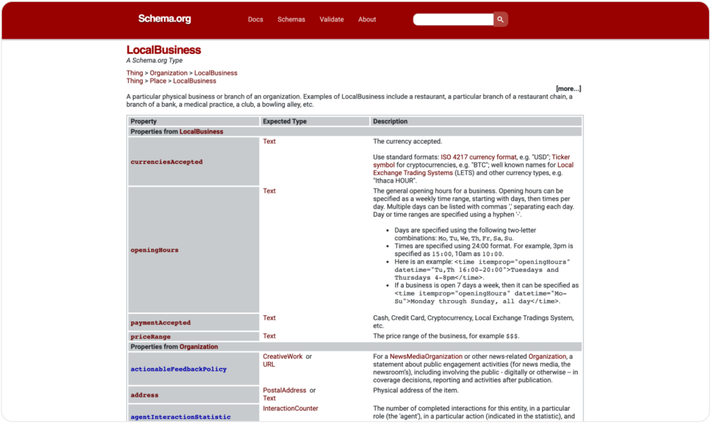 Lokal - screenshot showing schema for local business SEO strategy