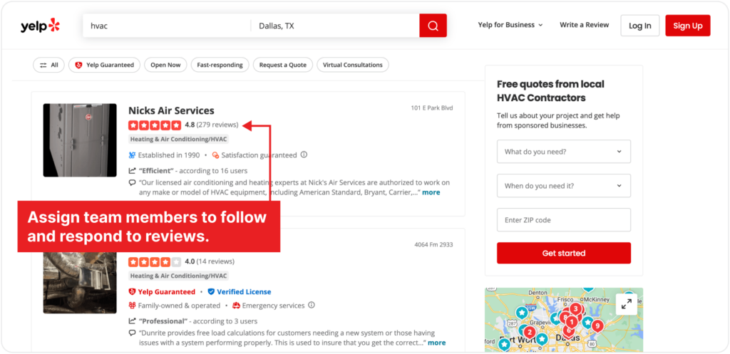 Lokal - screenshot showing a HVAC brands on Yelp - local SEO checklist