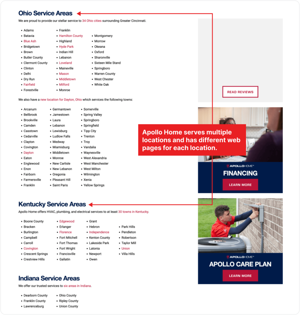 Apollo service areas list