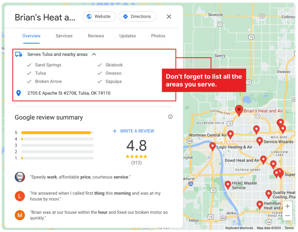 Brian Heat Air Google my business profile service areas