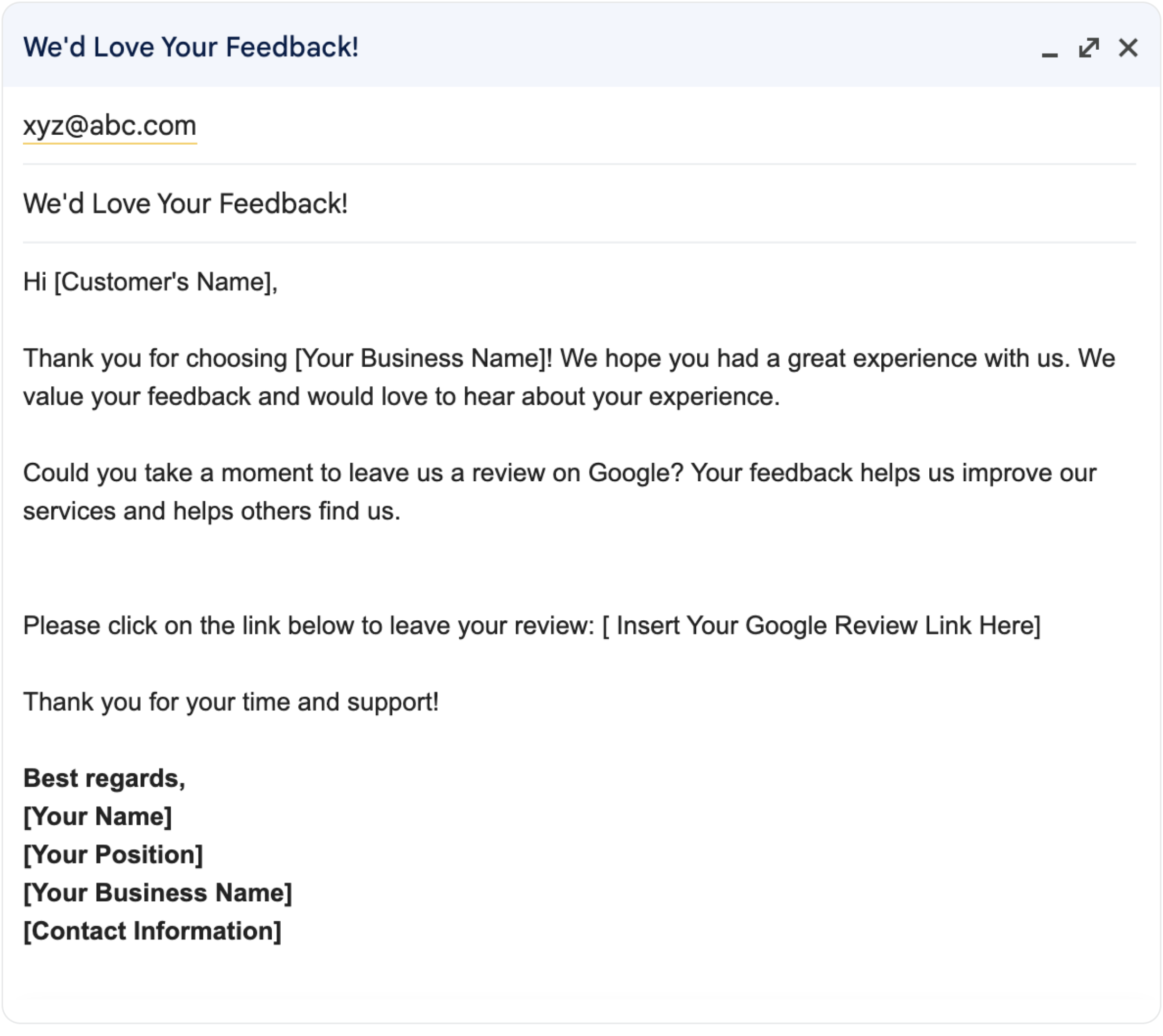Custom email template example