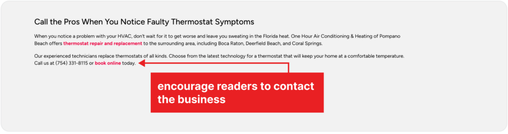 encourage readers to contact the business example