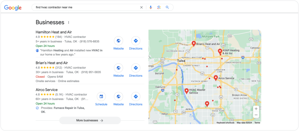 find HVAC contractor Google search