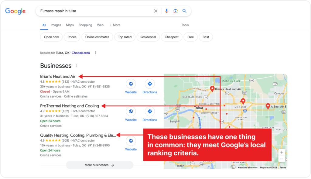 furnace repair in Tulsa in Google search