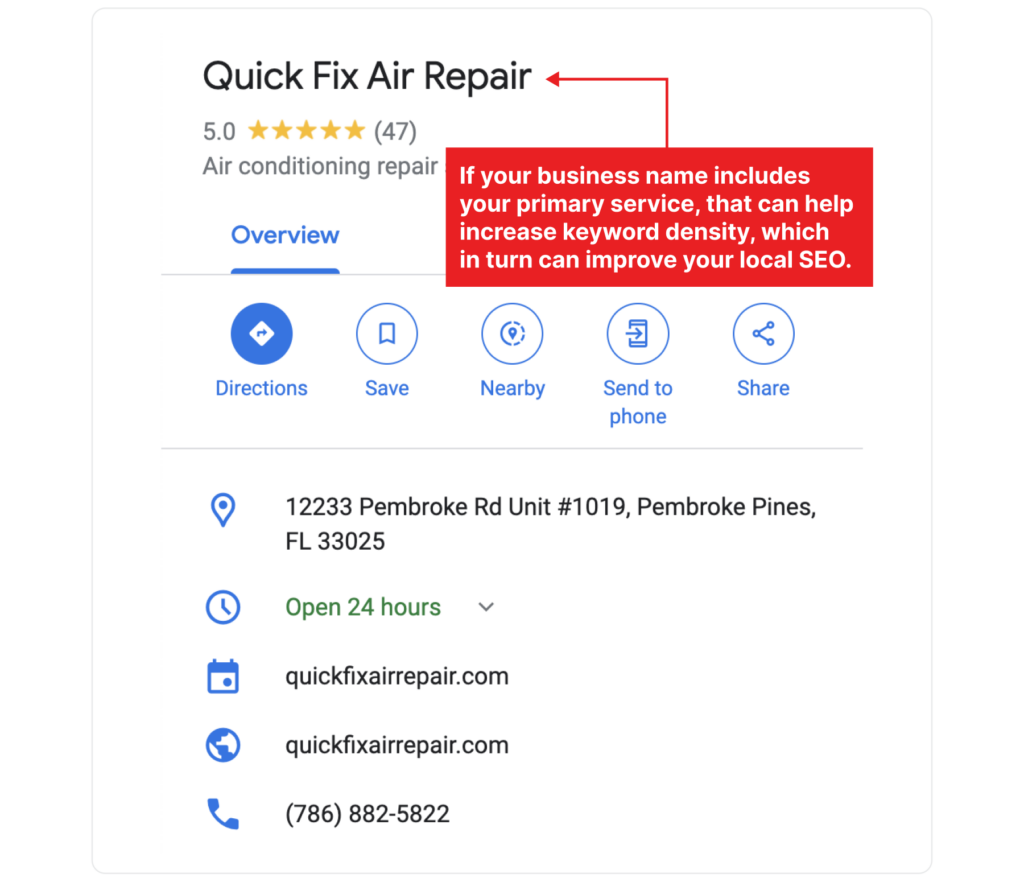 Quick Fix Air Repair Google my Business meta
