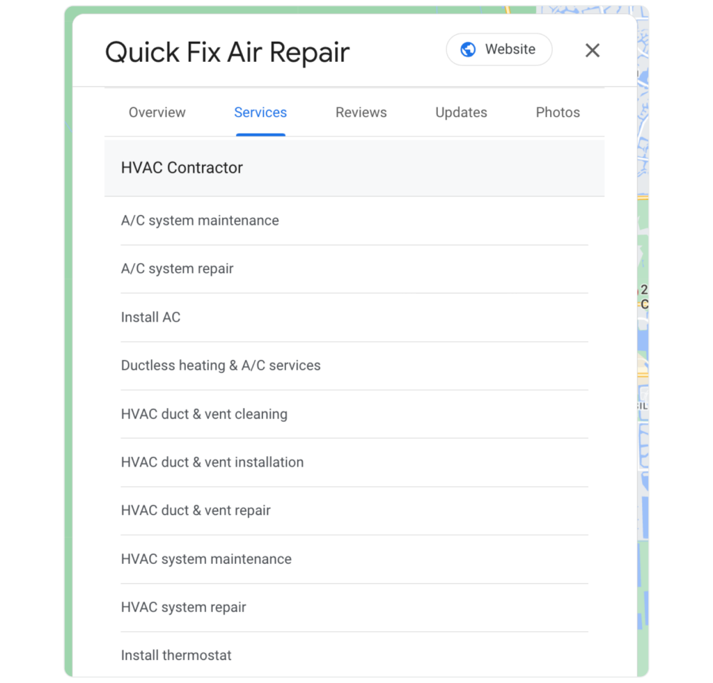 Google my Business Services example