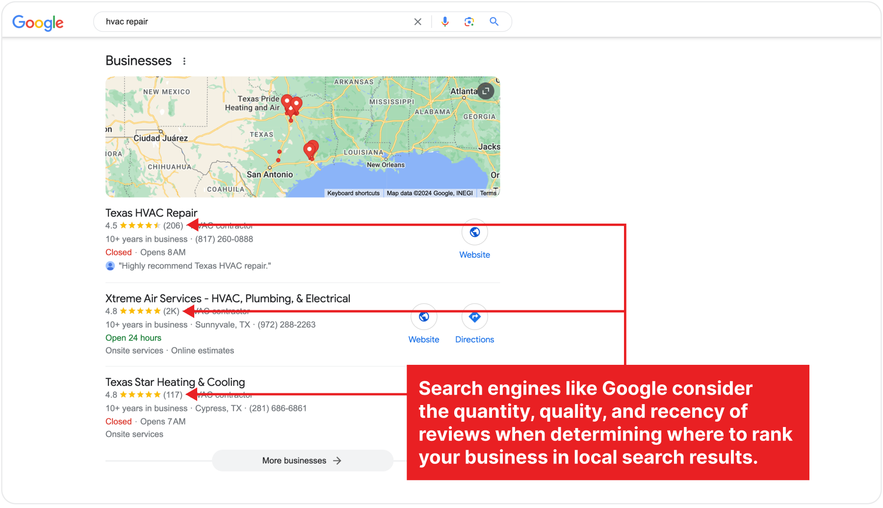 reviews for HVAC repair in Google