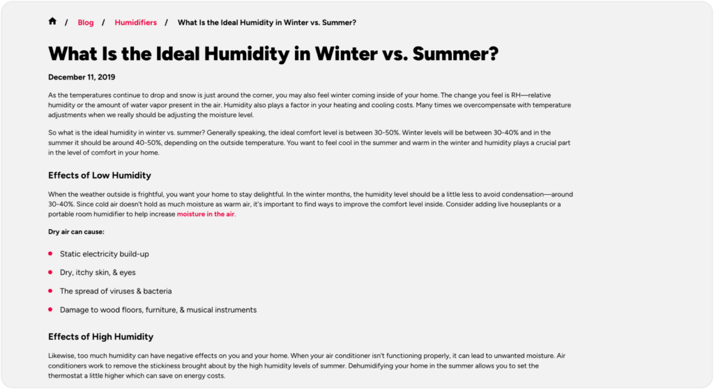 What is the ideal humidity in winter blog article