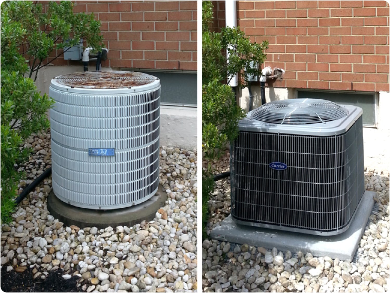 before and after photo showing two ac units