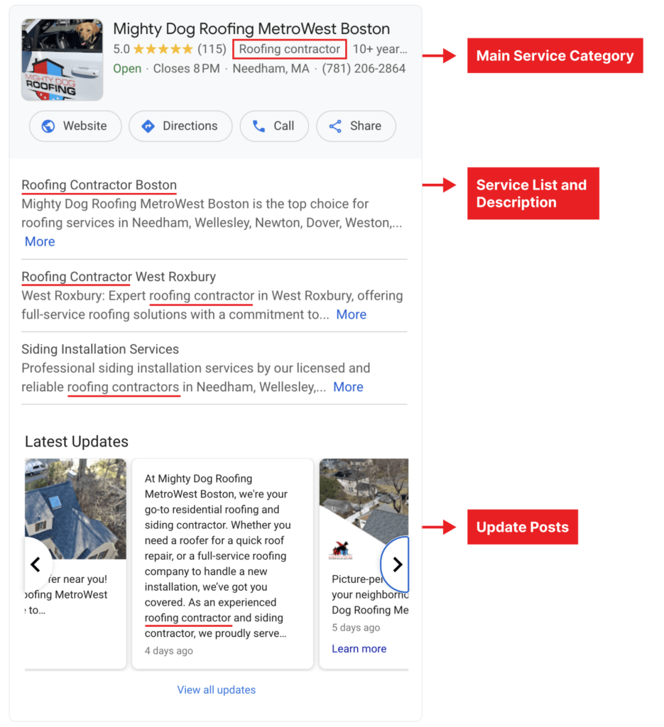 Mighty Dog Roofing Google my Business complete profile