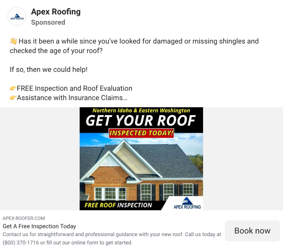 APEX roofing Facebook ad