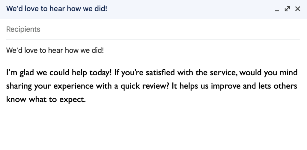 asking for Review email template