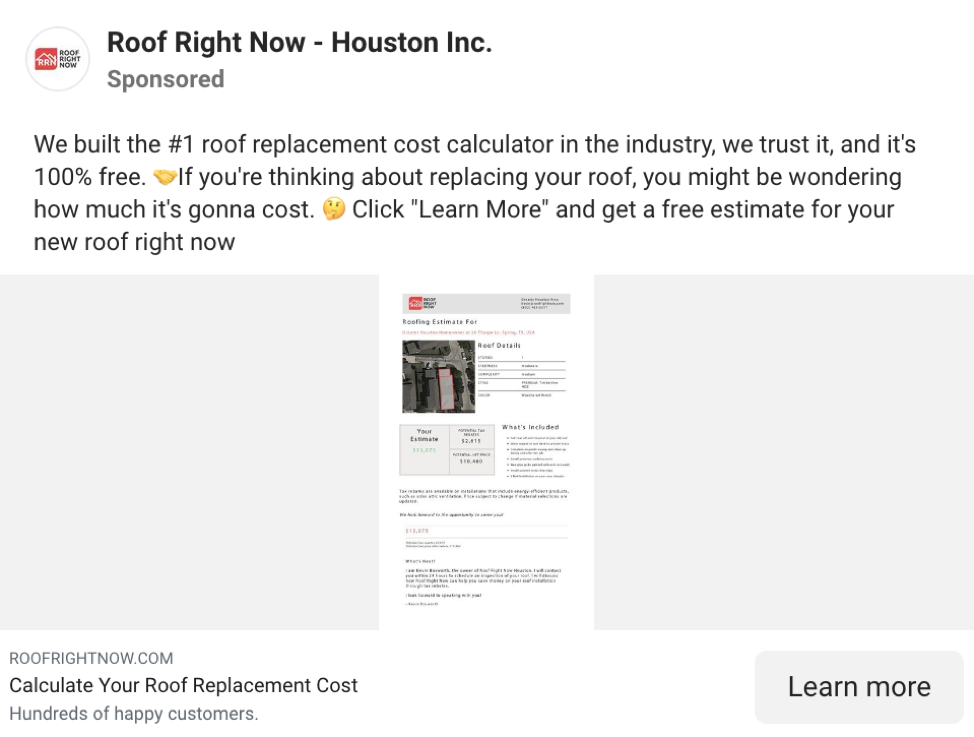 Roof Right roofing facebook ad