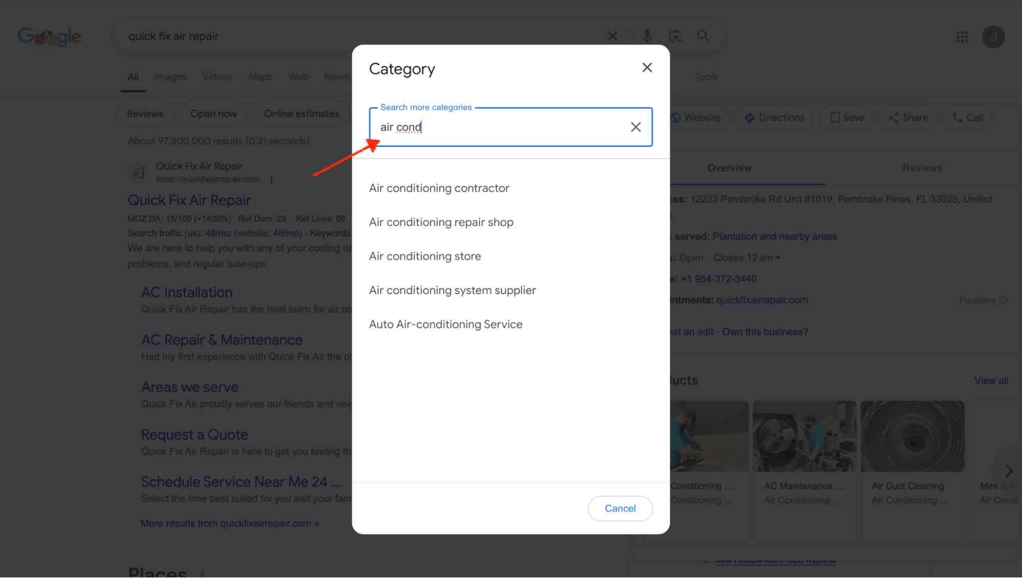 edit category in Google business profile