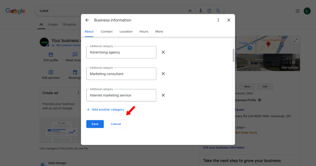 Google business profile adding categories