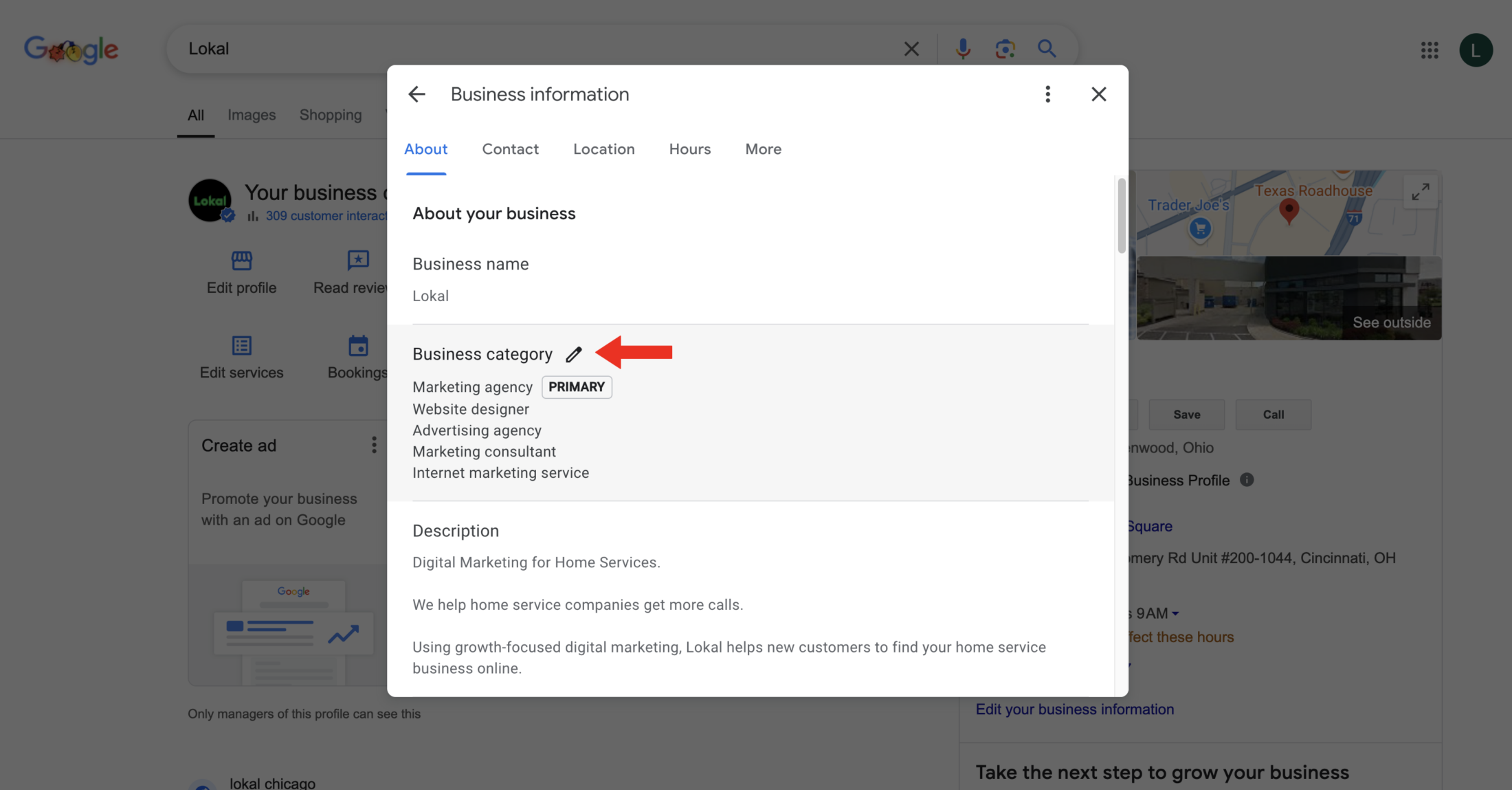 Edit Google business profile business categories 