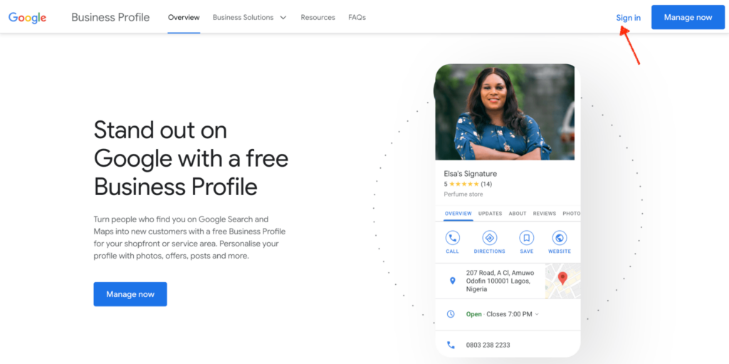 Google business profile homepage