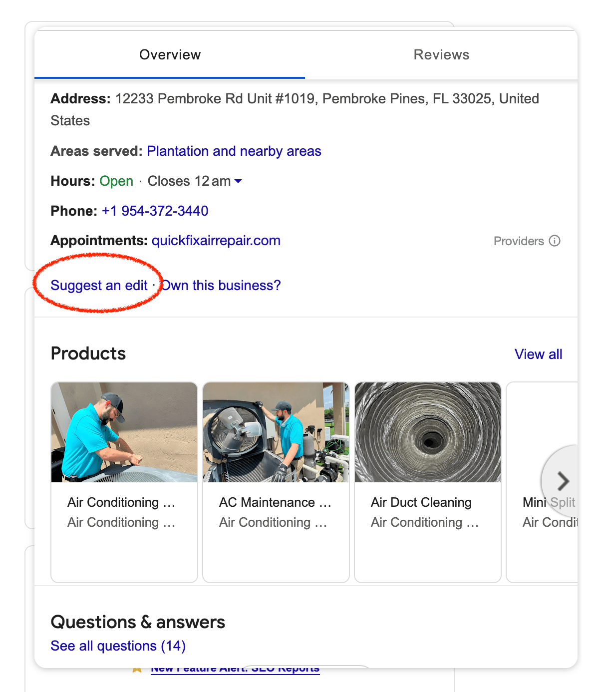 Google suggest edit interface