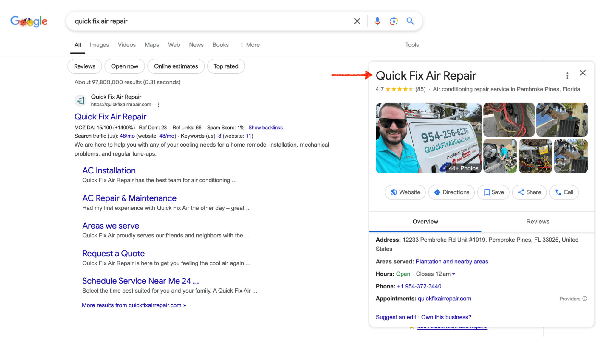 Google search business name